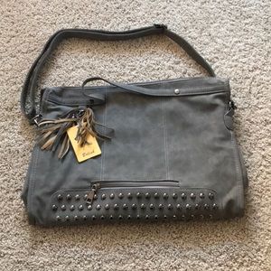 Grey studded handbag